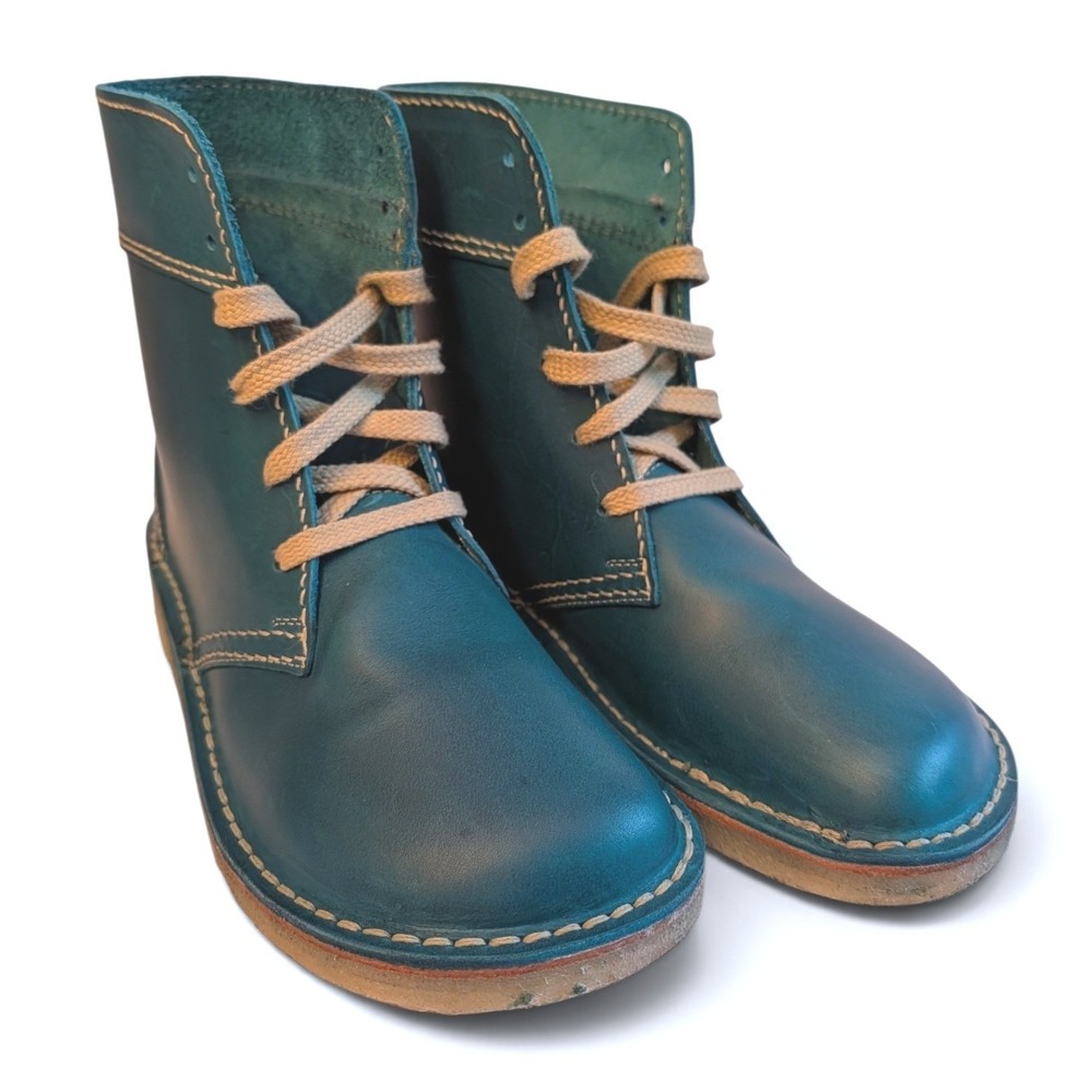 DUCKFEET Faborg Leather Boots Unisex 44 Teal Blue Lace Up Wide Toe Crepe Sole